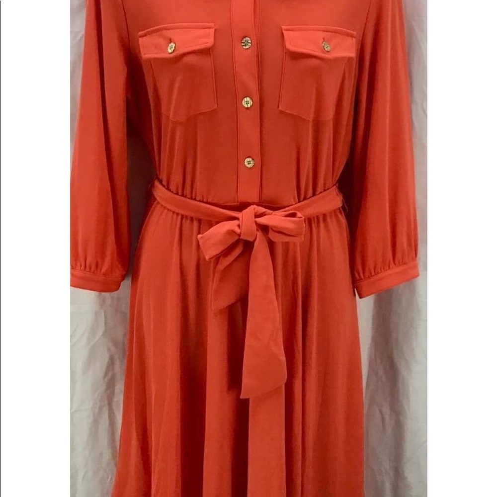 NY Collection Orange Shirtdress. XL Polyester Spndex fabric with gold buttons.